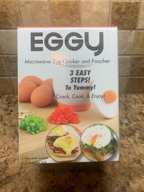 EGGY Microwave Egg Cooker and Poacher - White with Orange Accents